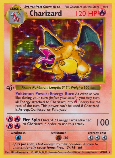1999 Pokémon Base Set 1st Edition Shadowless Charizard #4 Holographic